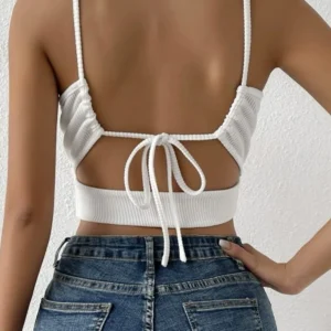 Kaşkorse Arkadan Bağlamalı Kemerli Crop Top Bluz