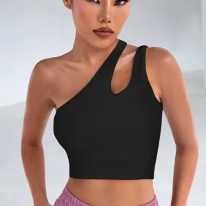 Tek Omuz Cut Out Detaylı Crop Top Bluz