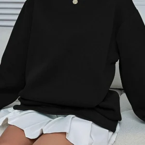 Millionaire Unisex Siyah Basic 0 Sıfır Yaka Baskısız Düz Oversize Salaş Bol Kesim Polar Sweatshirt